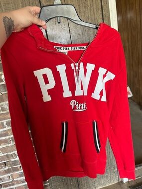 PINK Victoria's Secret Red Half-Zip Pullover Hoodie